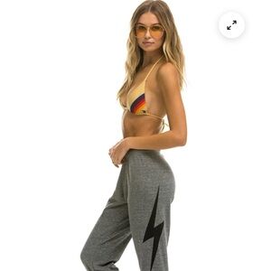 Aviator Nation Gray Joggers with Black Lightning Bolt S in original packaging